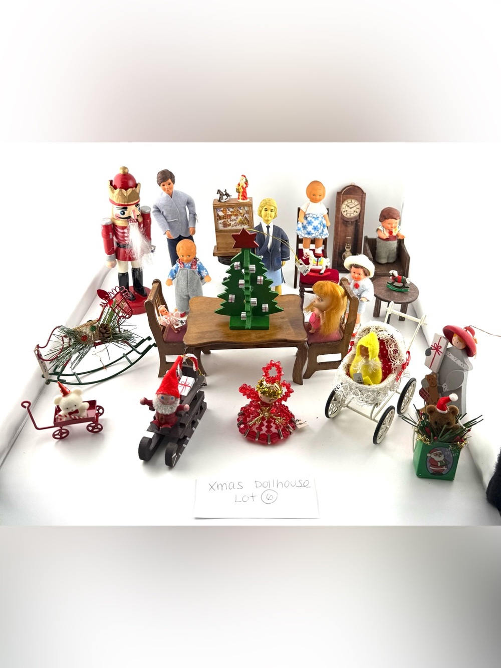 Vintage Christmas Dollhouse Miniature Furniture & Doll Lot (20+ Pcs) Scale 1:12